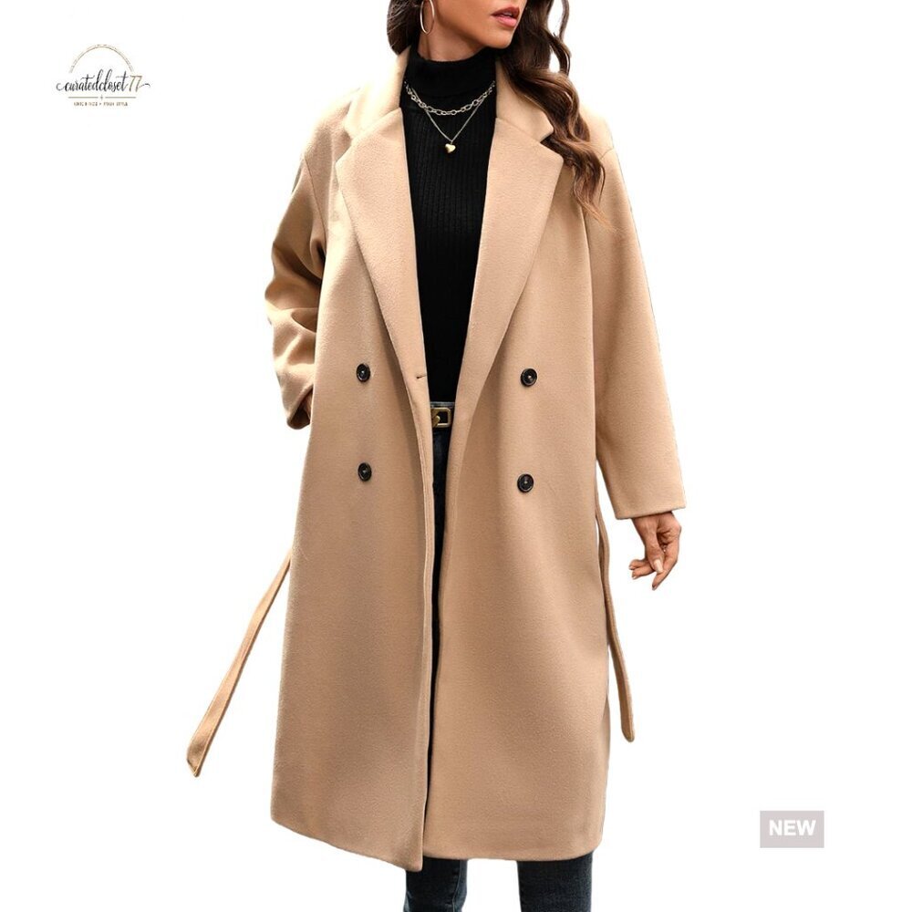 Women's Wool Blend Pea Coat Double Breasted Trench Overcoat Winter Casual